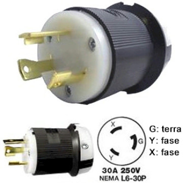 Plugue Twist-Lock, padrão NEMA L6-30P  250V/30A
